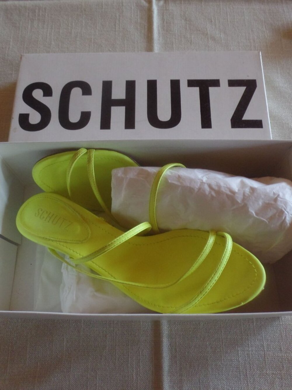 Schutz Evenise Neon Leather Kitten Heel Slide Sandals Size 8